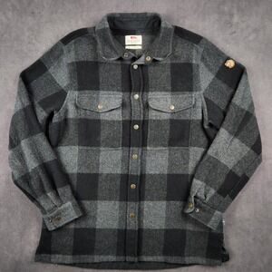 Fjallraven Canada Shirt Mens Large Black Grey Buffalo Plaid Wool Blend Flannel